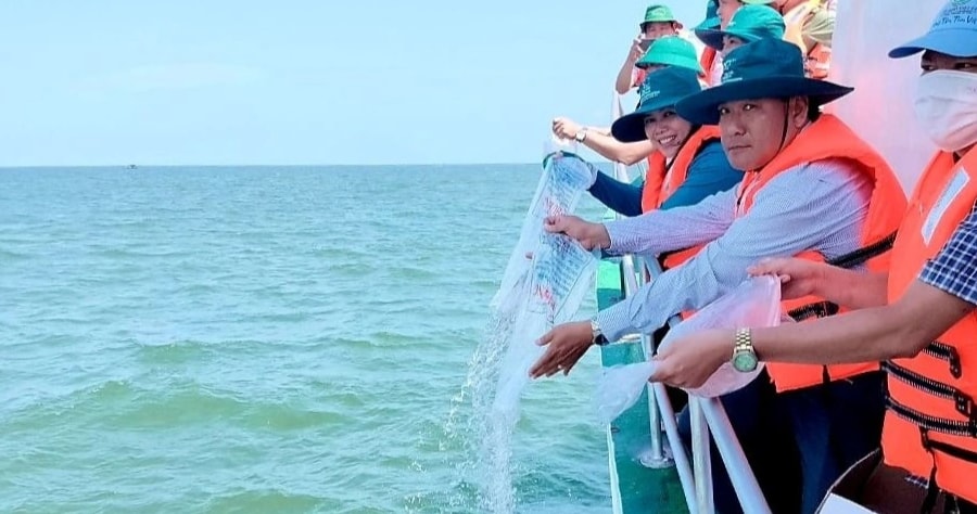 Thả gần 10 triệu con tôm giống ra biển
