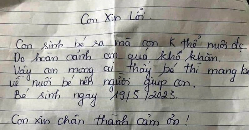 Bé trai sơ sinh bị bỏ lại dưới gầm cầu cùng lá thư viết vội ở Thái Bình
