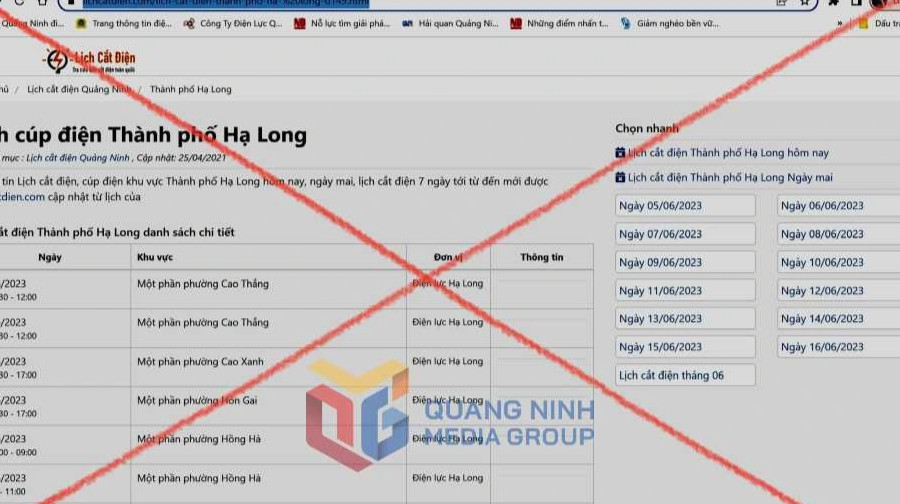 Truy tìm đối tượng lập trang web giả mạo lịch cắt điện ở Quảng Ninh