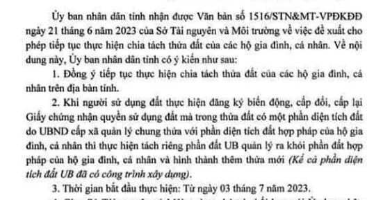 Hà Nam cho phép tiếp tục chia tách thửa đất của các hộ gia đình, cá nhân