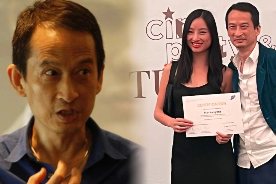 Trần Anh Hùng trao chứng nhận khóa học đạo diễn cho con gái Lãng Khê