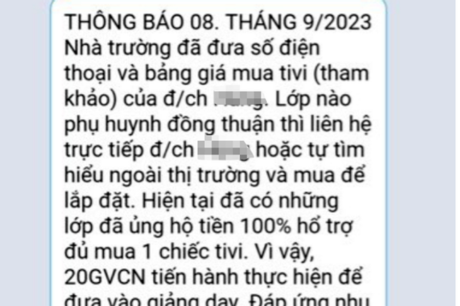 Một trường học ở Khánh Hòa trả lại tiền mua tivi cho phụ huynh