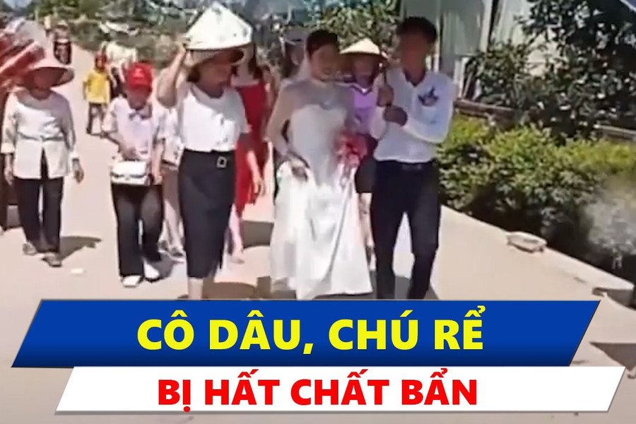Xôn xao clip cô dâu chú rể ở Hà Tĩnh bị hắt chất bẩn trong ngày cưới