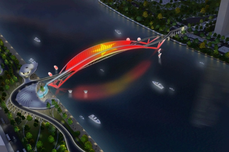 Ngắm thiết kế cầu đi bộ hình lá dừa nước trên sông Sài Gòn