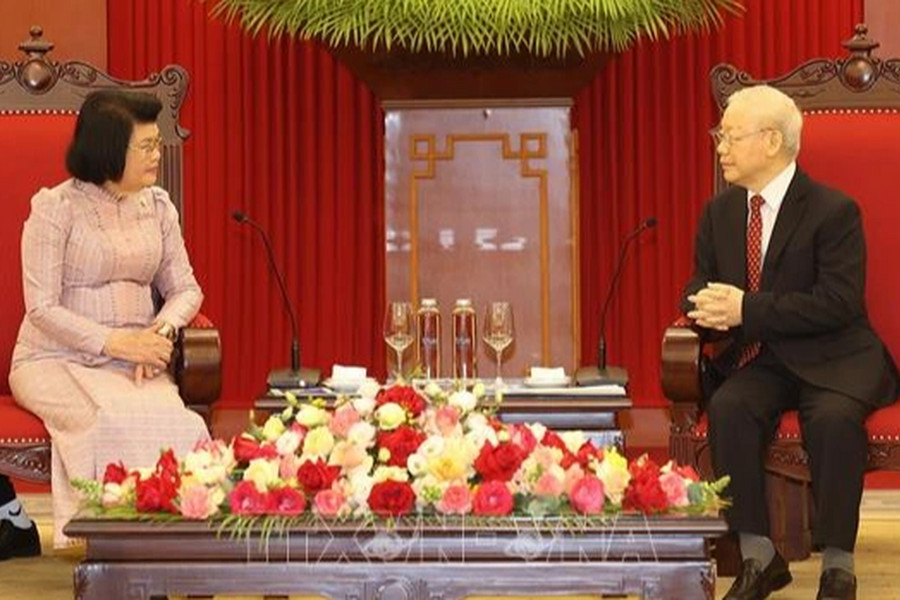 Tổng Bí thư Nguyễn Phú Trọng tiếp Chủ tịch Quốc hội Campuchia
