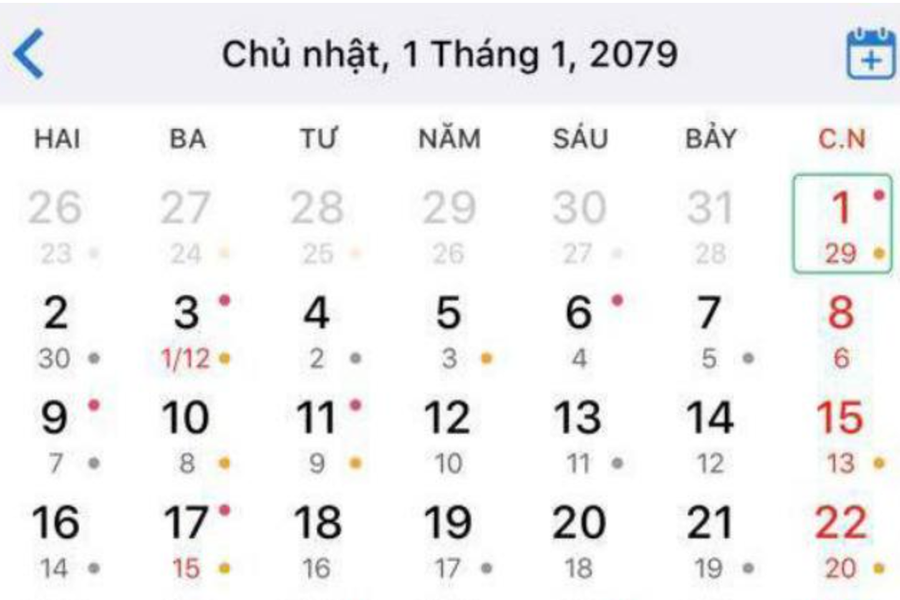 Đố bạn ngày 1/1/2079 vào thứ mấy?