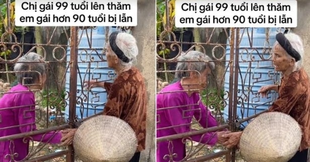 Cụ bà 99 tuổi đến thăm em gái 90, cuộc trò chuyện qua cánh cổng gây xúc động