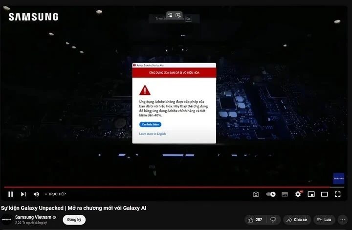Đang trực tiếp, sự kiện Unpacked của Samsung bị cảnh báo dùng phần mềm lậu