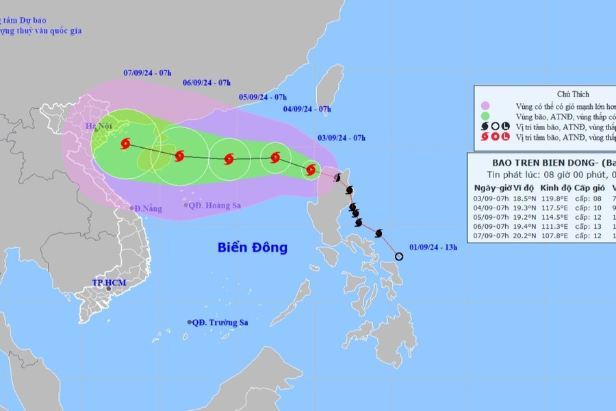 Bão Yagi liên tục tăng cấp khi vào Biển Đông, trở thành cơn bão số 3