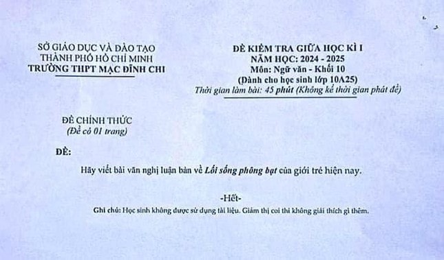 Đề thi Văn bàn về lối sống 'phông bạt' của giới trẻ gây tranh cãi