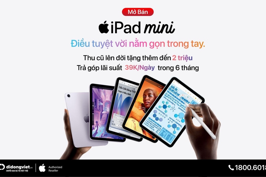 iPad Mini 7 có sẵn tại Di Động Việt, tặng đến 2 triệu đồng khi tham gia thu cũ - đổi mới